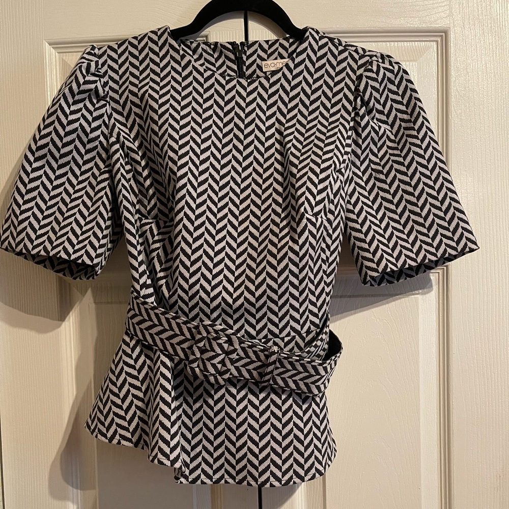 Chevron printed two-piece, black and white suit